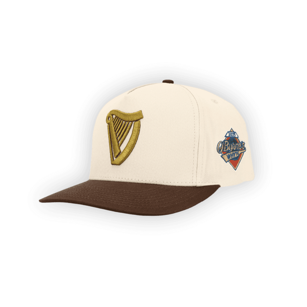 Cream Guinness and O’Byrne’s hat with a brown brim